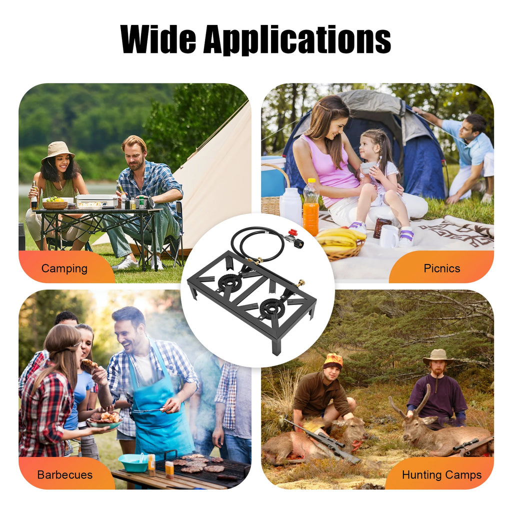 Portable 2-Burner Propane Stove with Regulator Hose