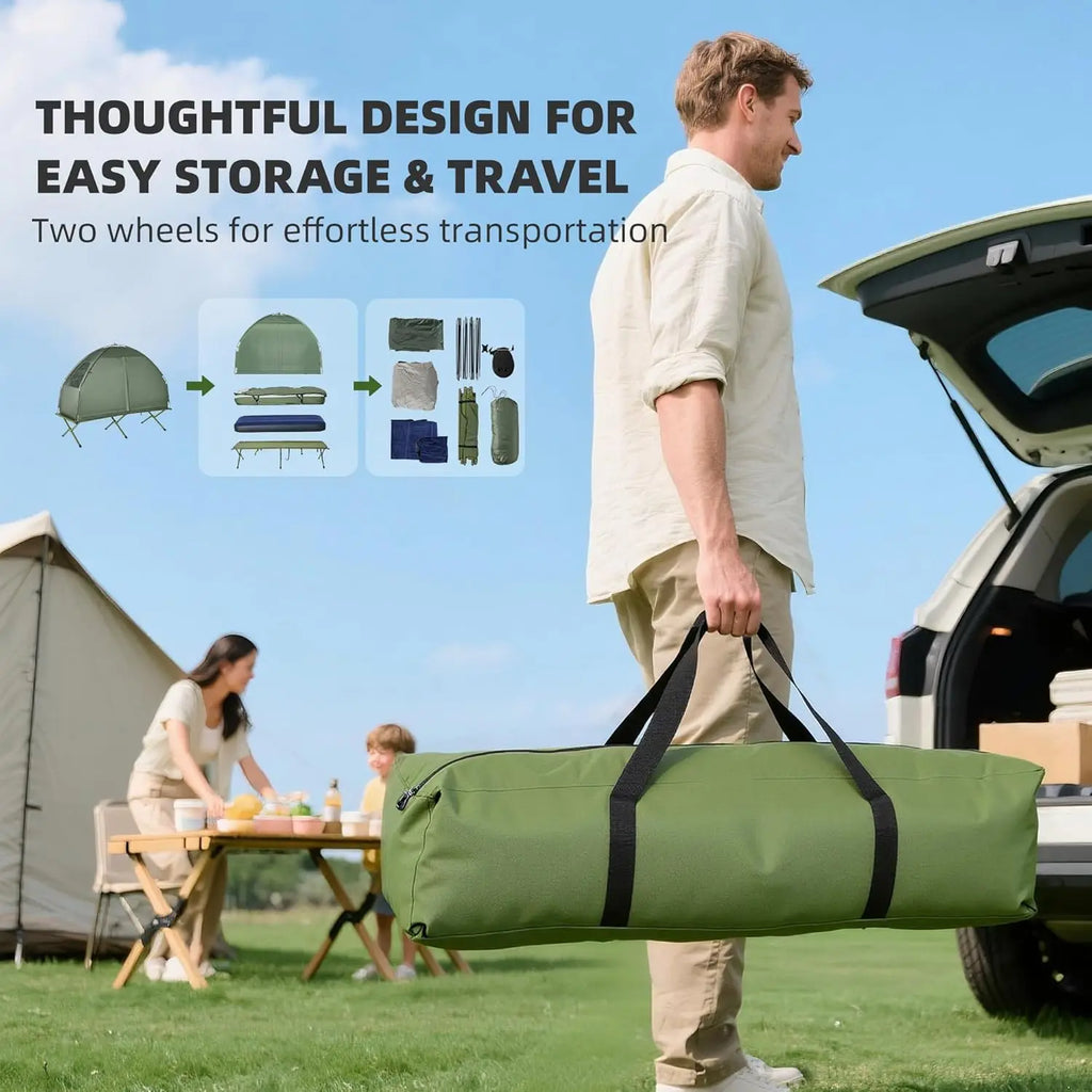6-in-1 Folding Tent Cot with Mattress, Pillow, Sleeping Bag