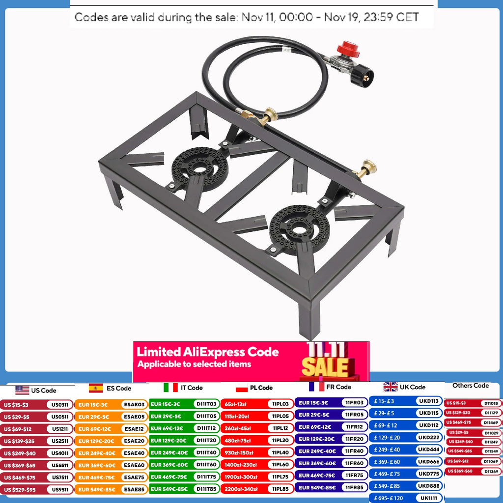 Portable 2-Burner Propane Stove with Regulator Hose