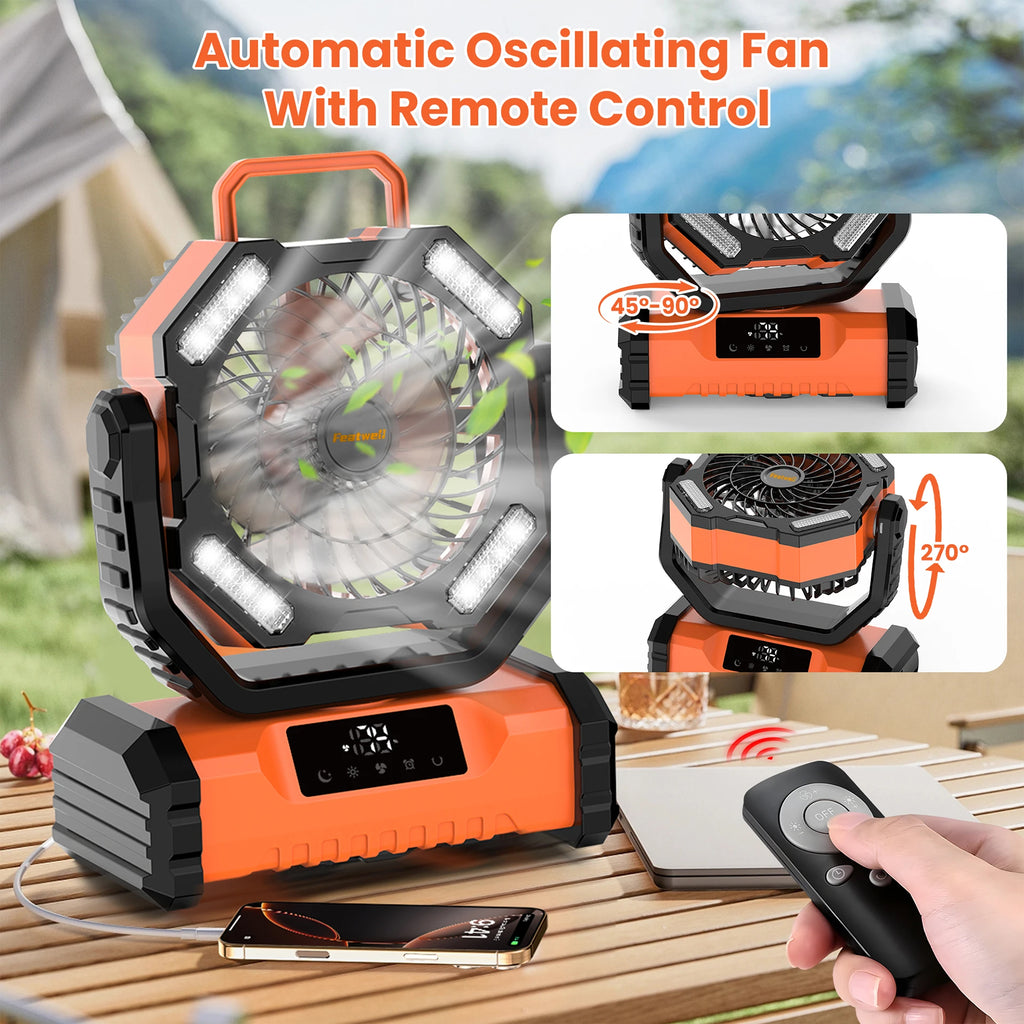 Portable LED Camping Fan, 5-Speed USB Rechargeable