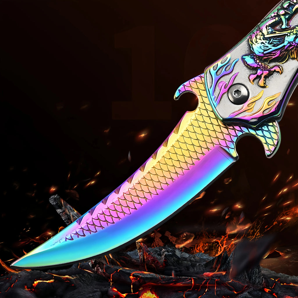 Folding Knife with Colorful 3D Dragon Relief