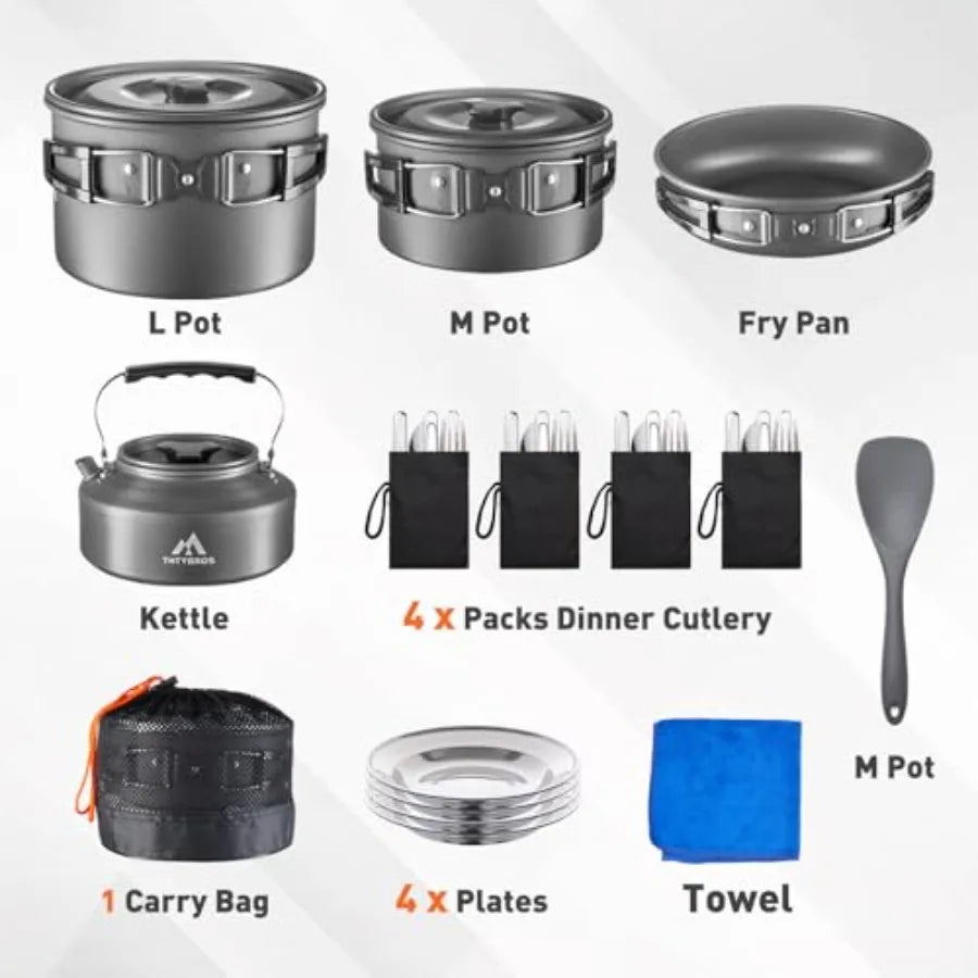 27pcs Camping Cookware Set for 2-4 People