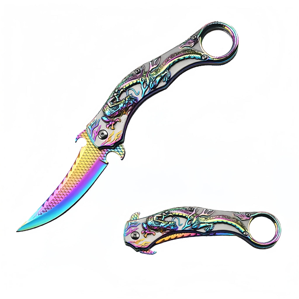 Folding Knife with Colorful 3D Dragon Relief