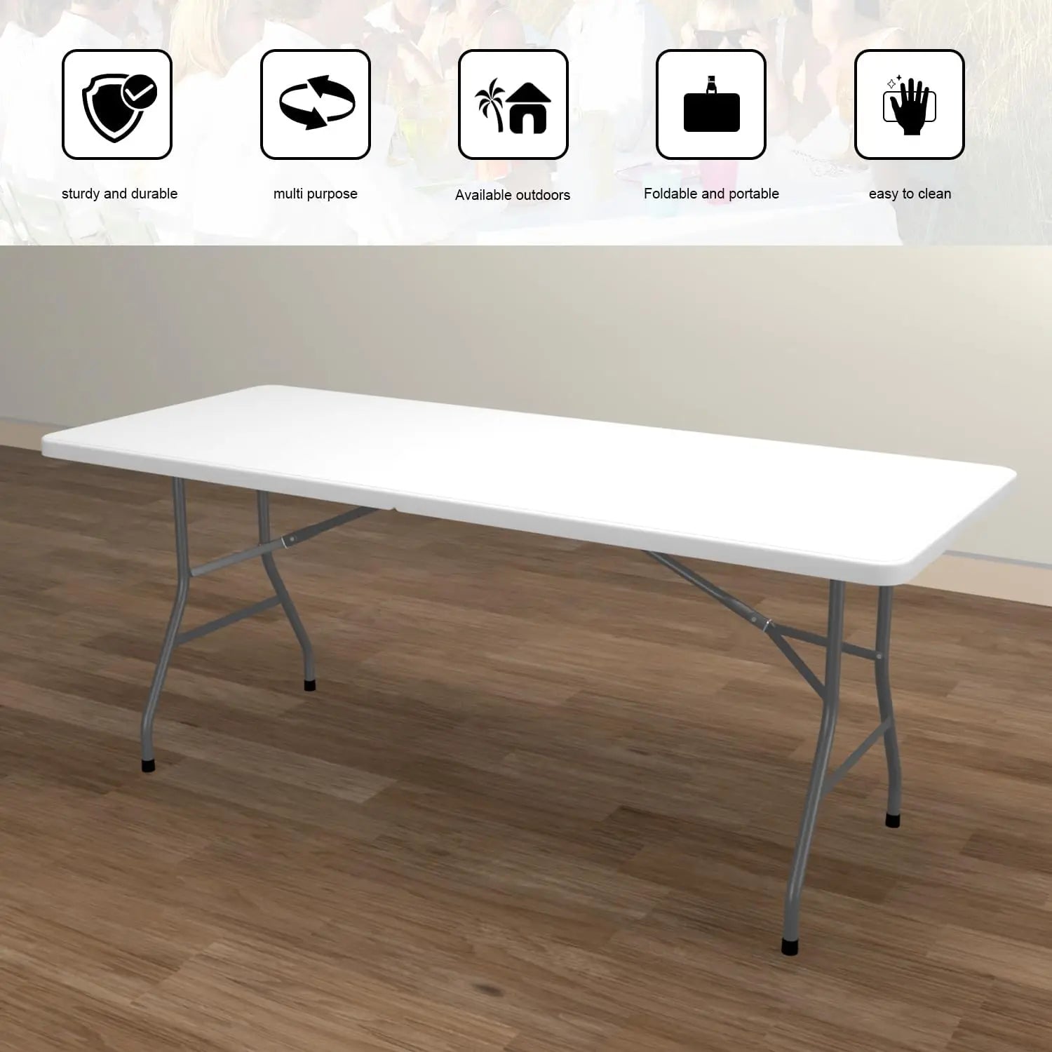 6 ft White Heavy Duty Plastic Folding Table