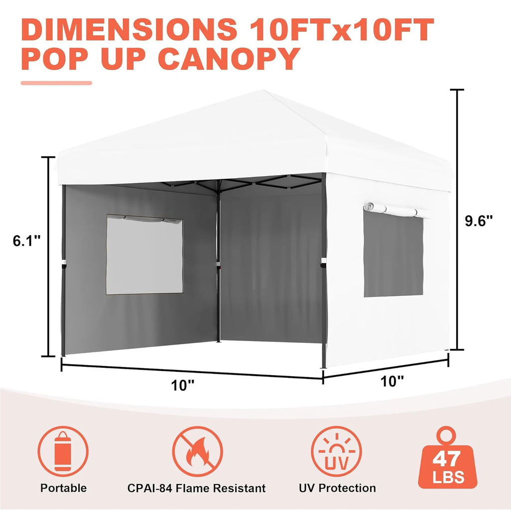 10'x10' Pop Up Canopy Tent with 3 Sidewalls