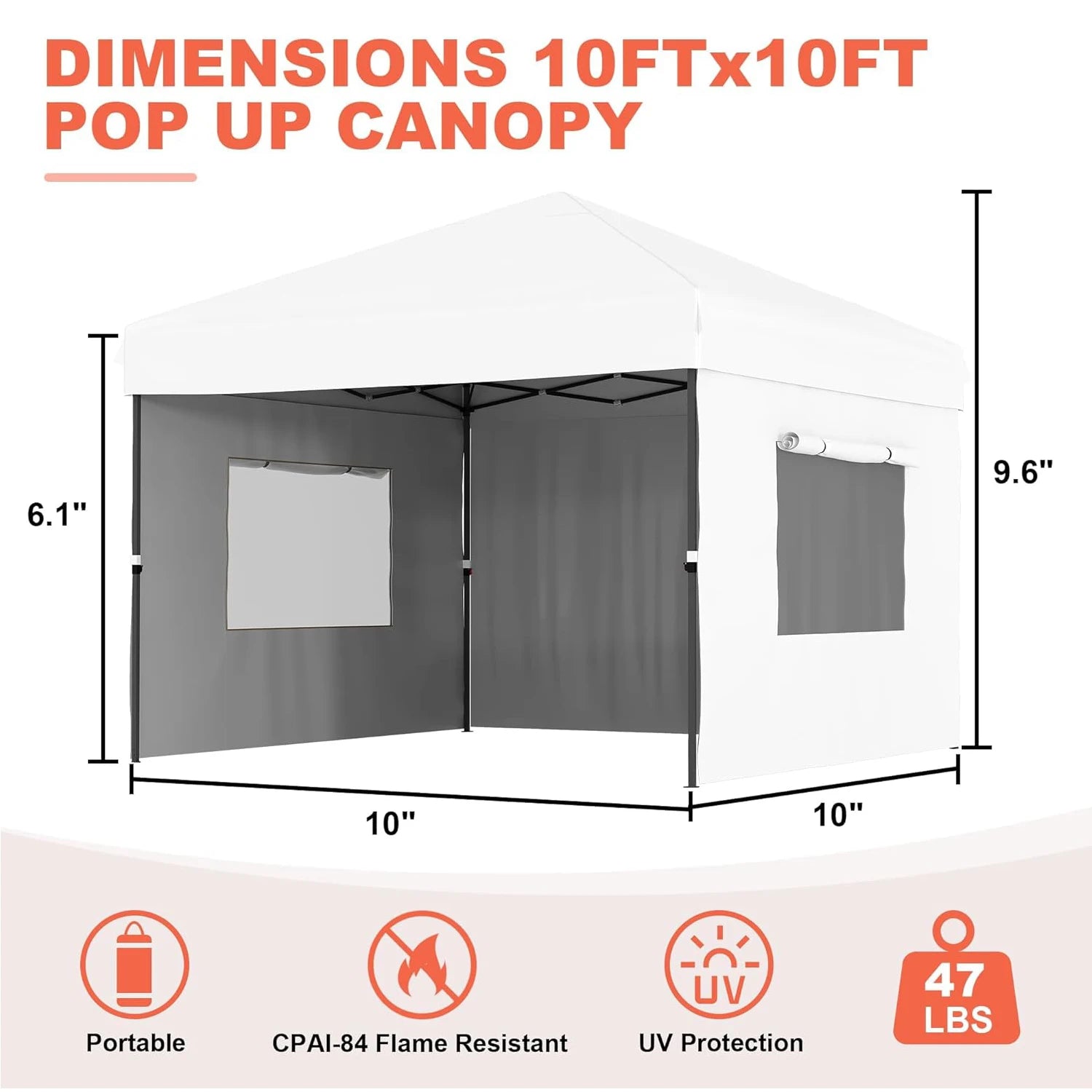 10'x10' Pop Up Canopy Tent with 3 Sidewalls