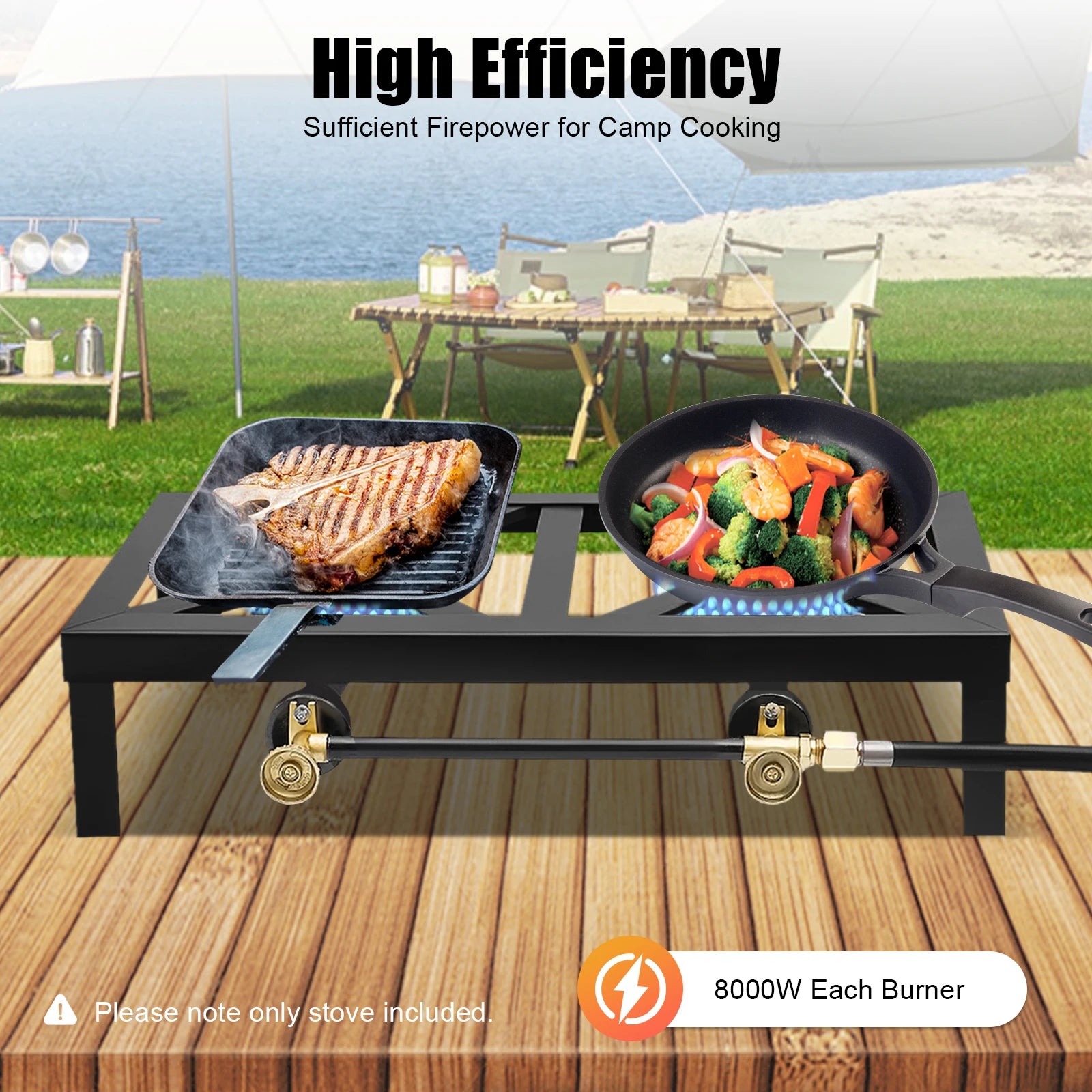 Portable 2-Burner Propane Stove with Regulator Hose