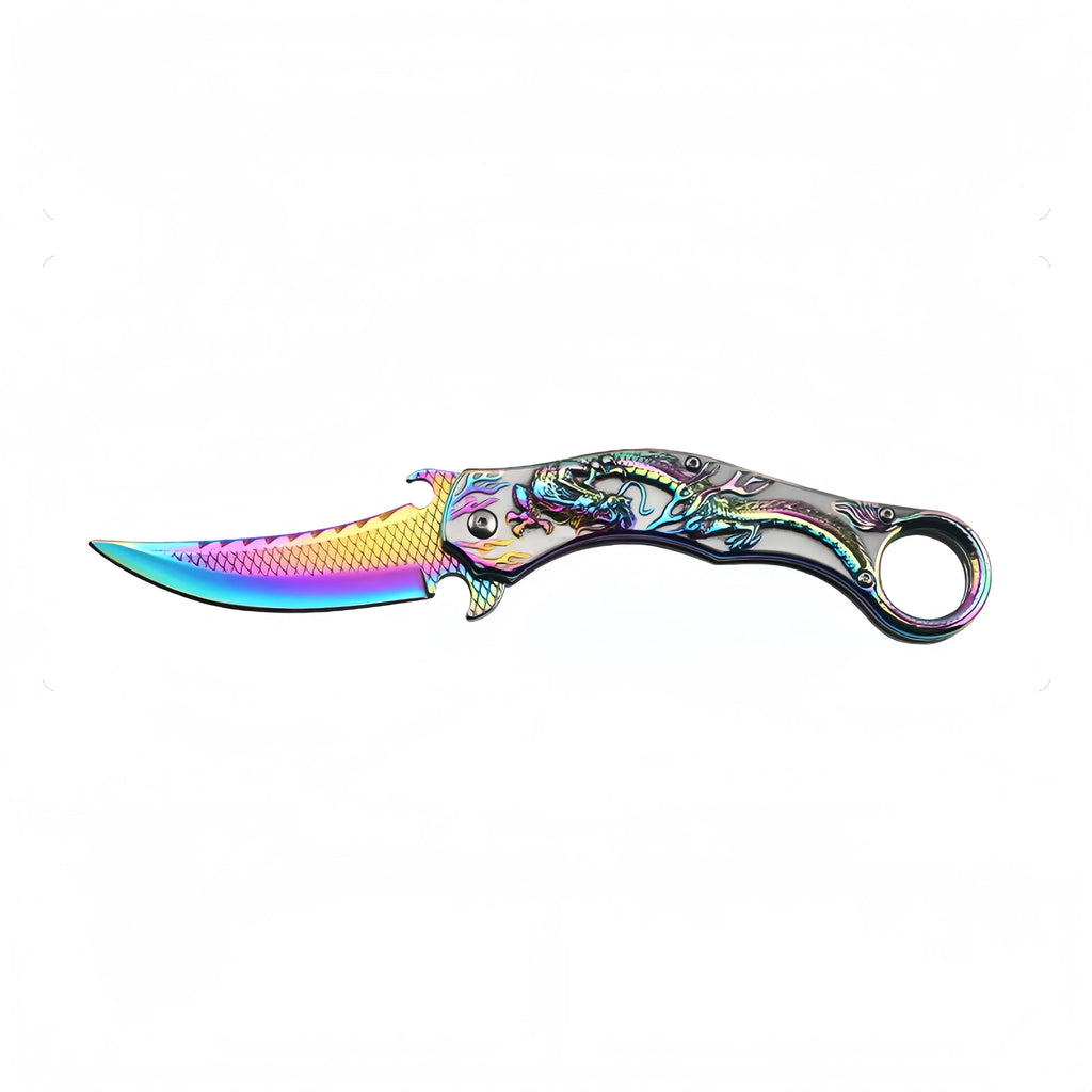 Folding Knife with Colorful 3D Dragon Relief
