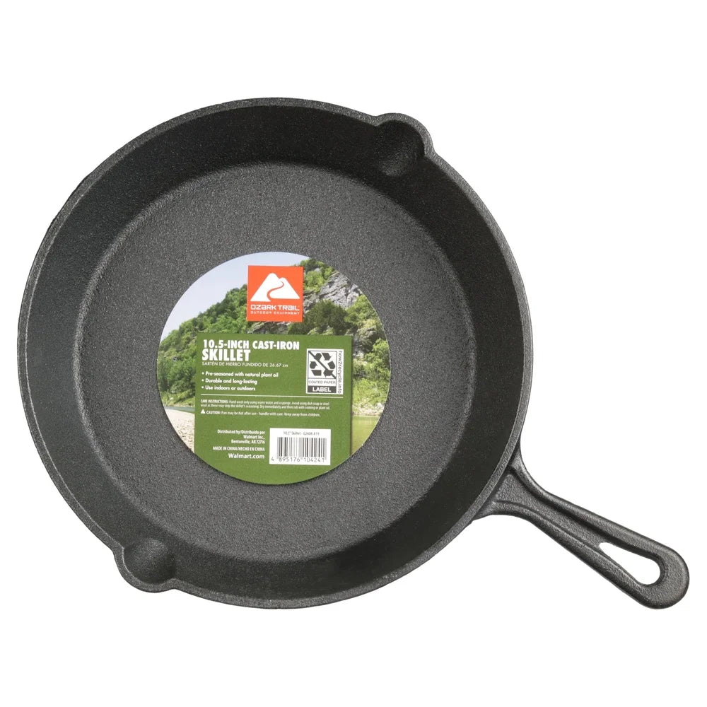 Pre-Seasoned Cast Iron Skillet 10.5 Inch Campfire Safe