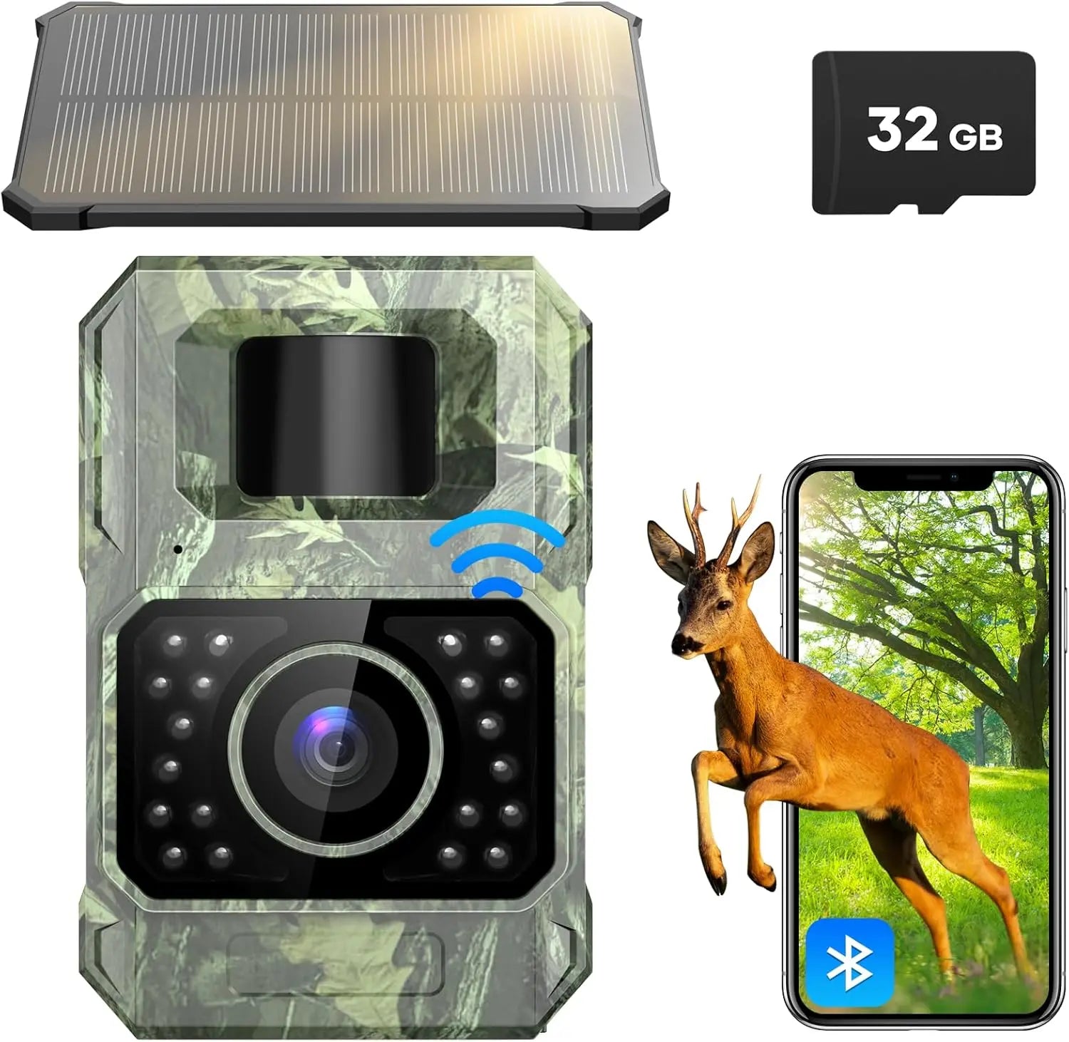 Solar Trail Camera 48MP, WiFi Bluetooth, Night Vision, Waterproof