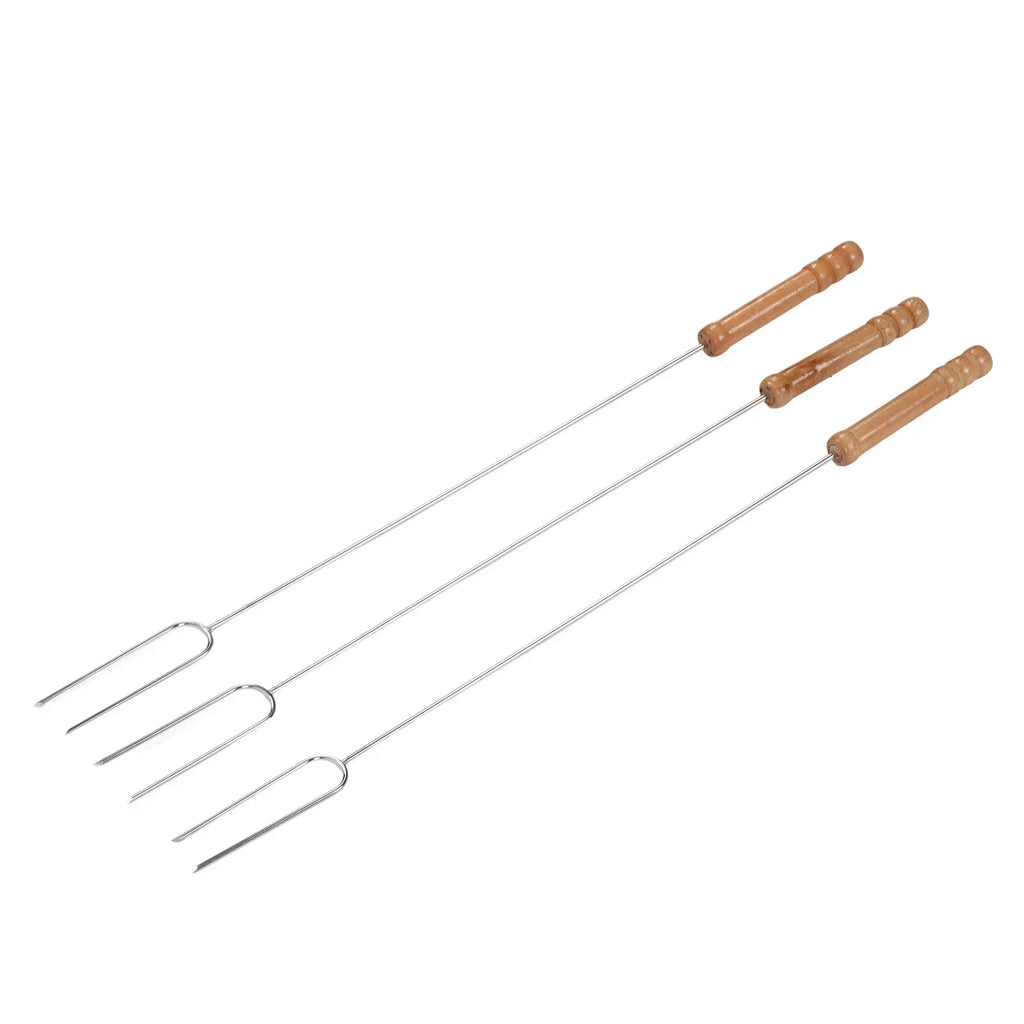 3pcs Roasting Forks, Stainless Steel & Beech Wood