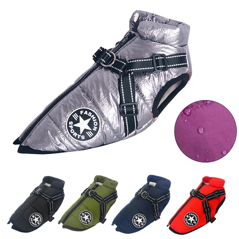 Insulated Dog Jacket with Harness, Waterproof