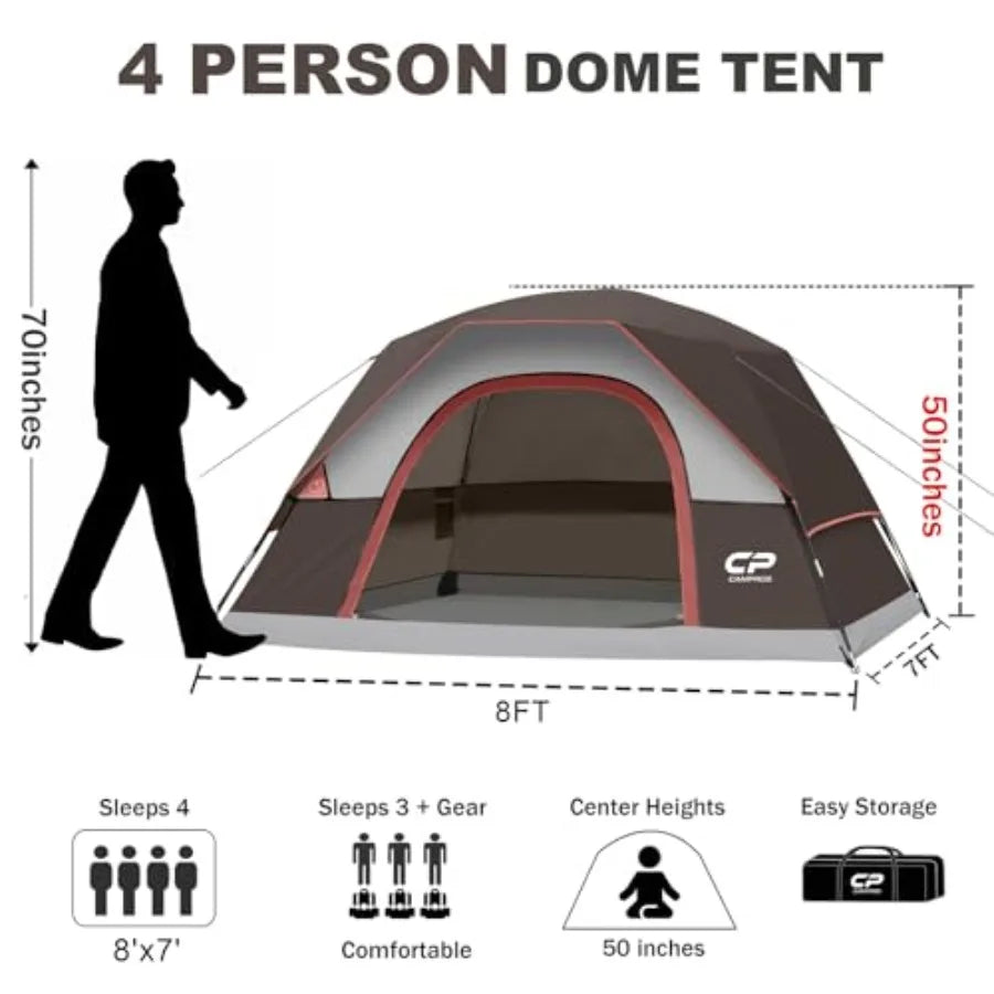 4 Person Easy Set-Up Tent - Waterproof Family Camping Tent