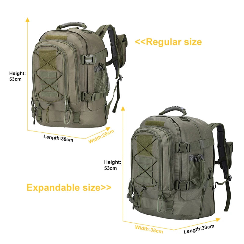 60L Hiking Backpack, Expandable with Water Bottle