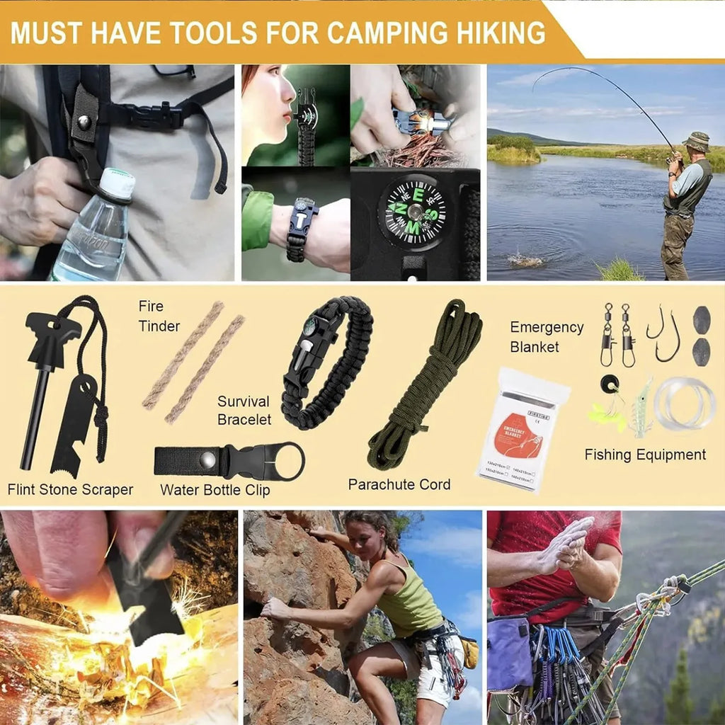 Outdoor Survival Tool Set - Multifunctional Supplies with First Aid Kit