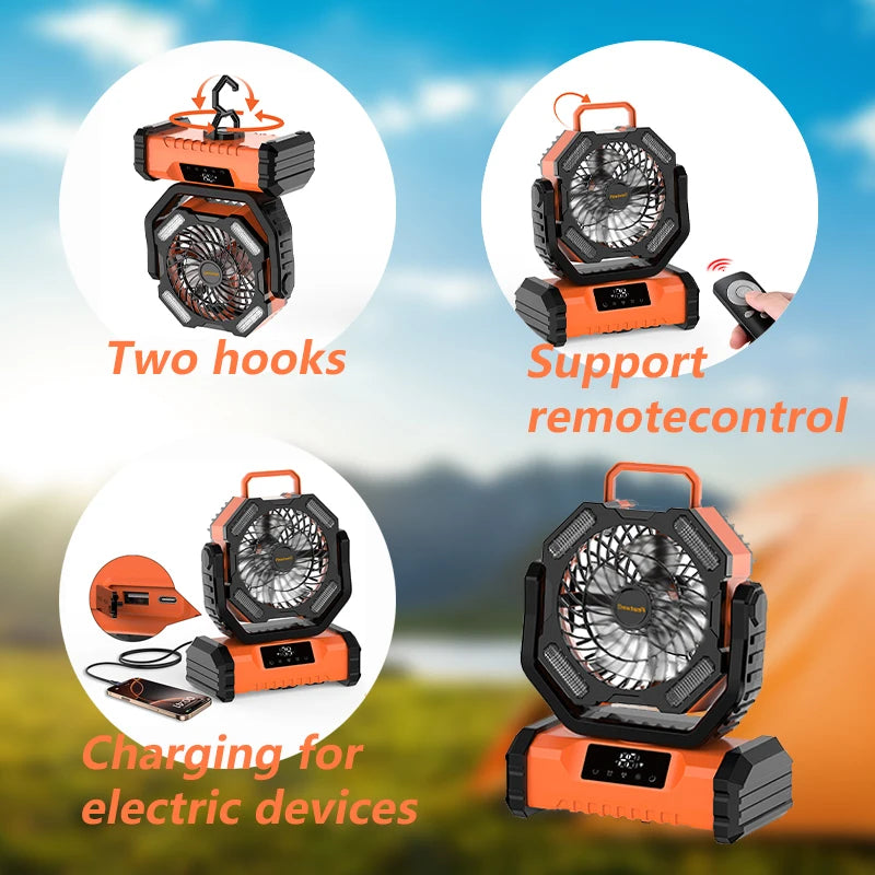 Portable LED Camping Fan, 5-Speed USB Rechargeable