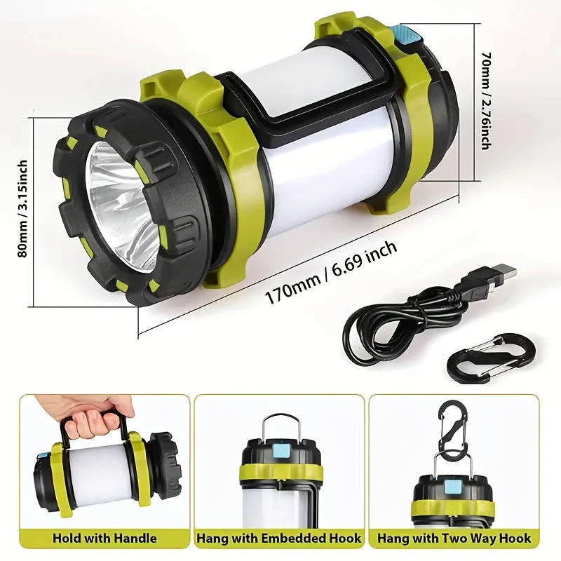 Rechargeable LED Lantern Flashlight and Power Bank - 3-in-1 Camping Light