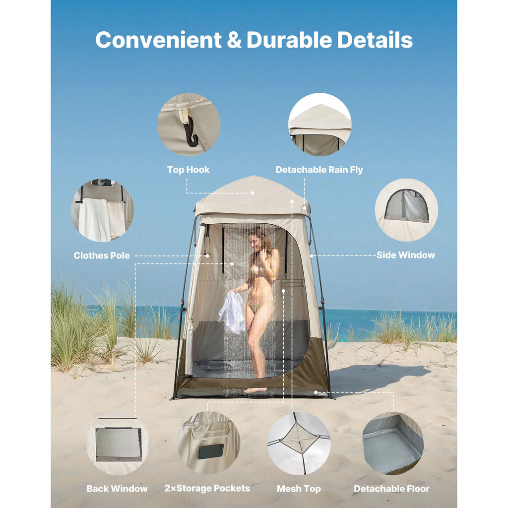 Foldable Privacy Tent with Ground Stakes, Ropes, & Crossbar