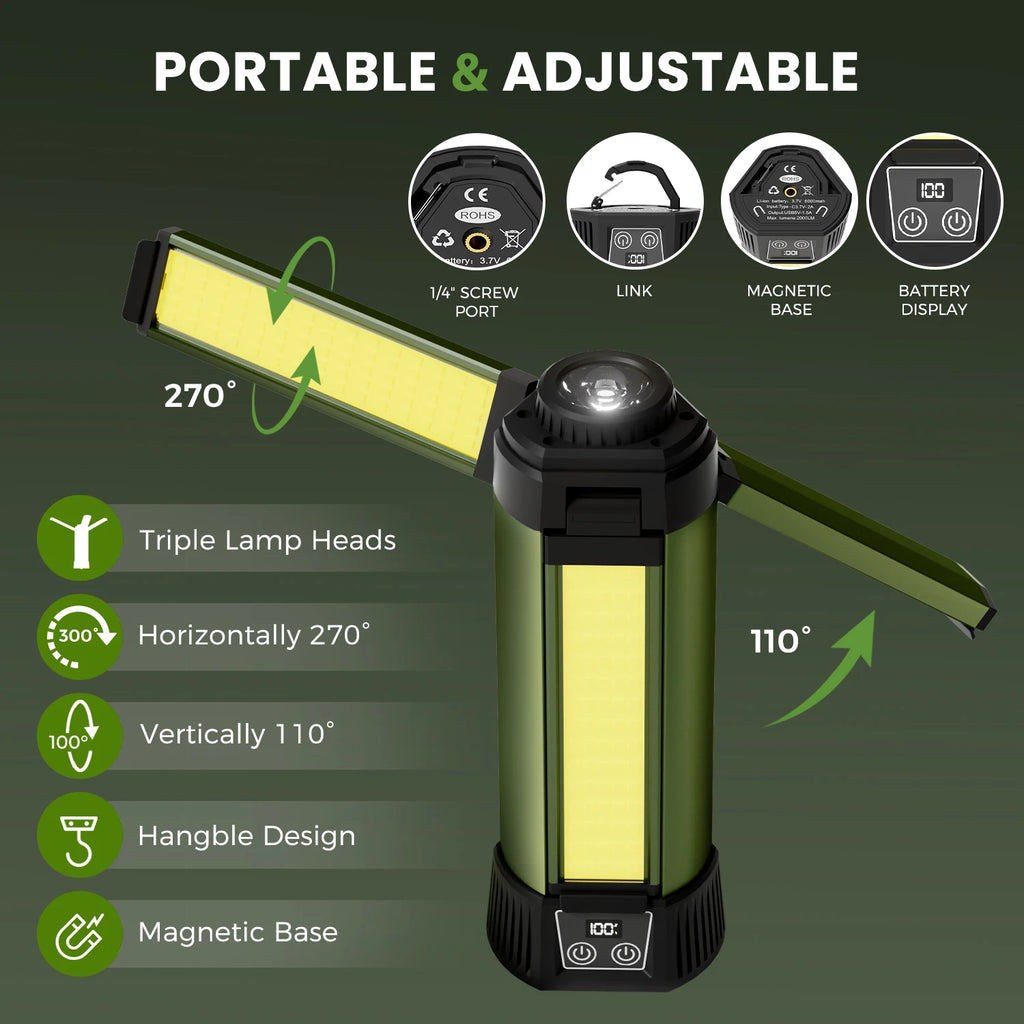 6000mAh LED Outdoor Camp Light, Adjustable, Dimmable