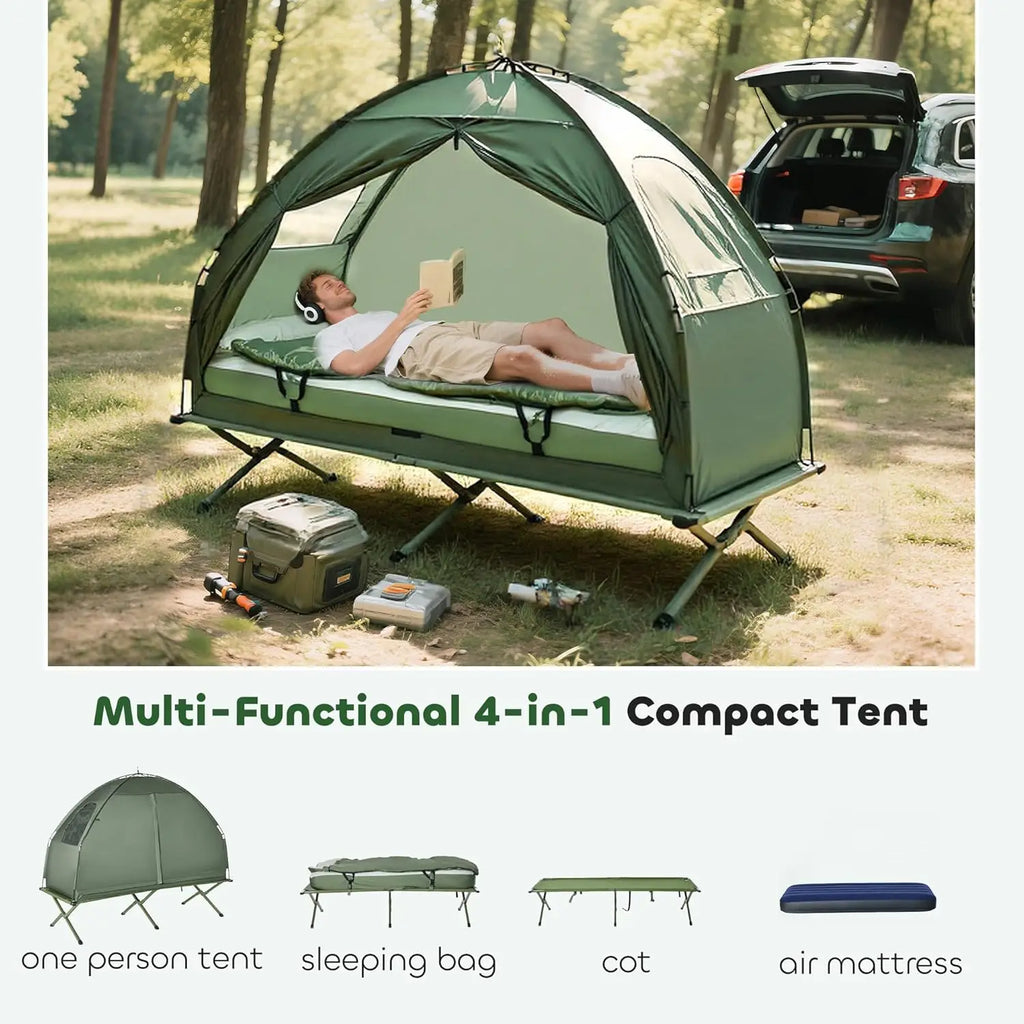 6-in-1 Folding Tent Cot with Mattress, Pillow, Sleeping Bag