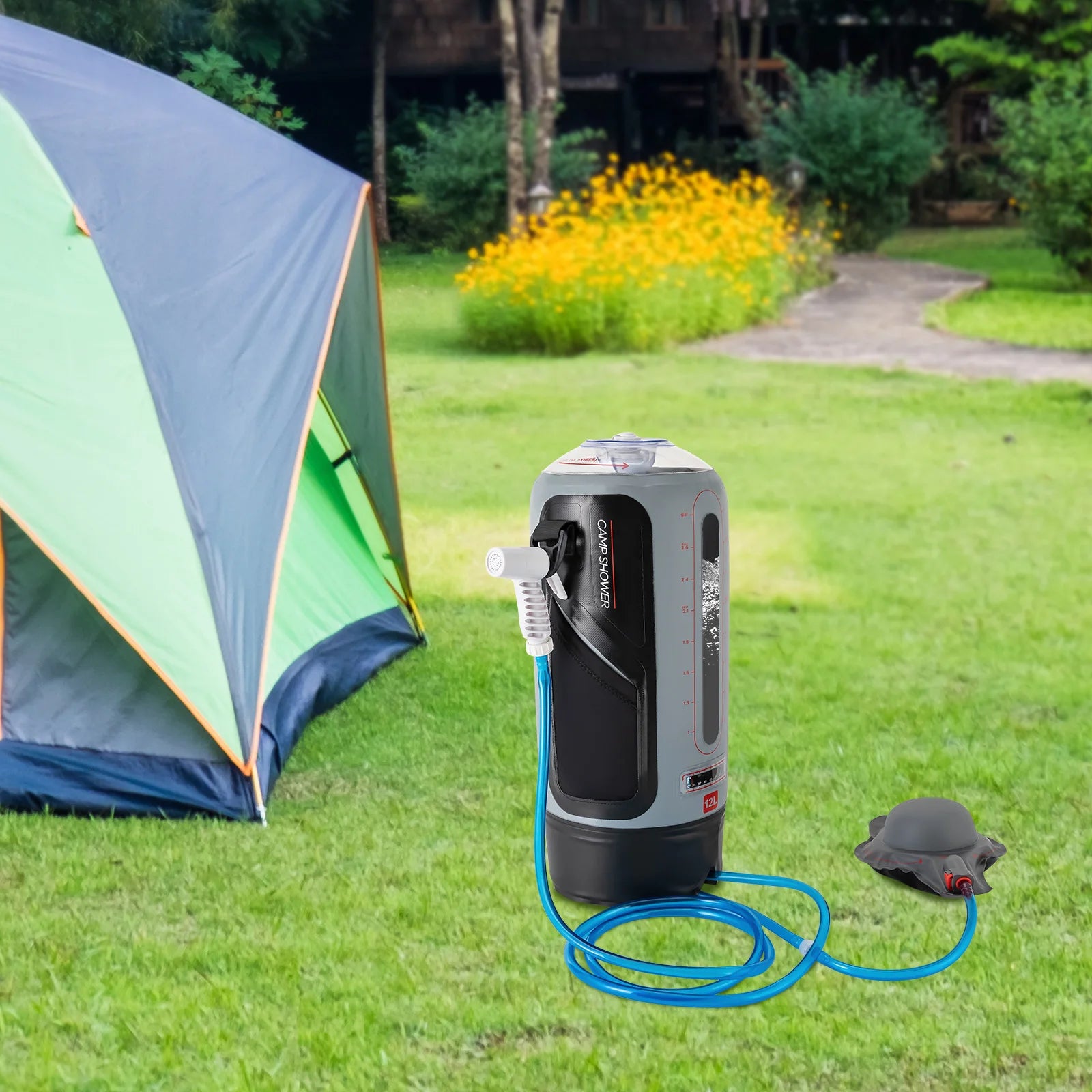 12L Portable Pressure Heating Camp Shower - Solar Heated Outdoor Shower