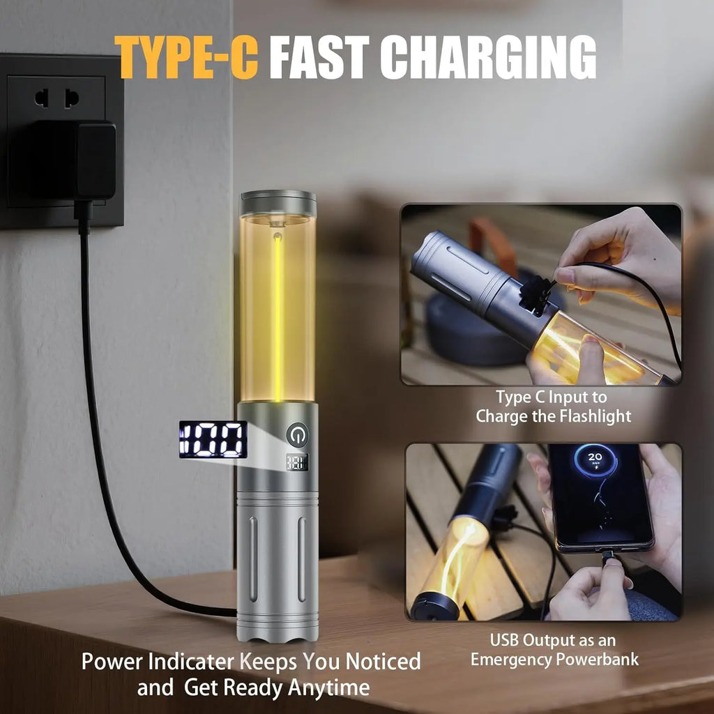 Rechargeable Lantern and Flashlight with USB Output, LCD Screen
