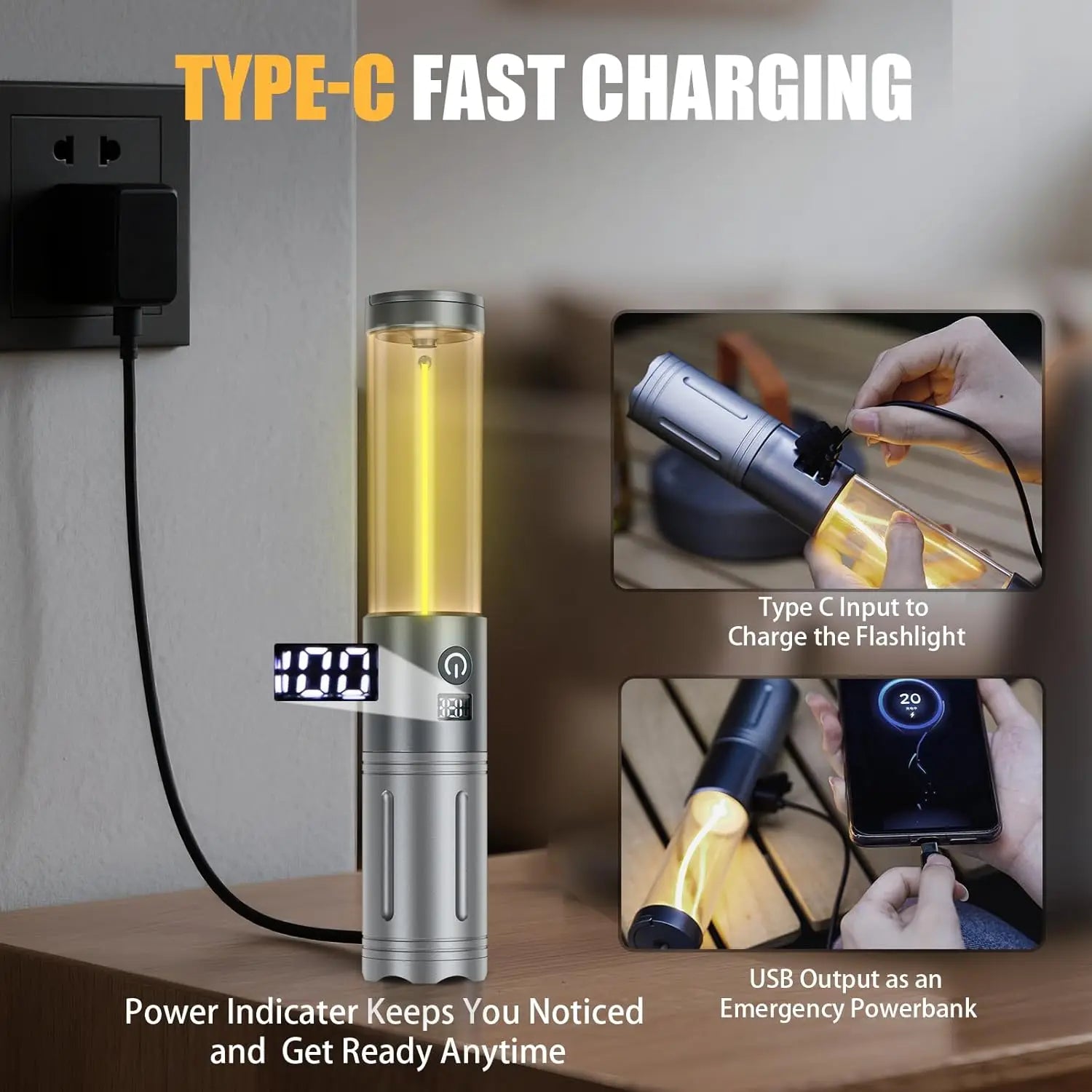 Rechargeable Lantern and Flashlight with USB Output, LCD Screen