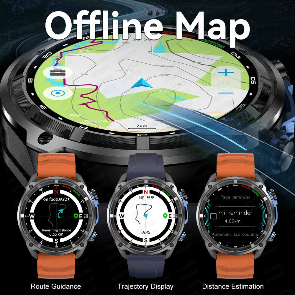 Tactical Android iOS Smartwatch Built-in GPS Offline Map