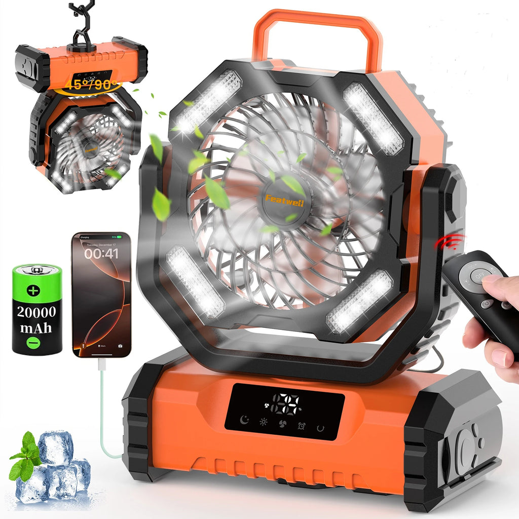 Portable LED Camping Fan, 5-Speed USB Rechargeable