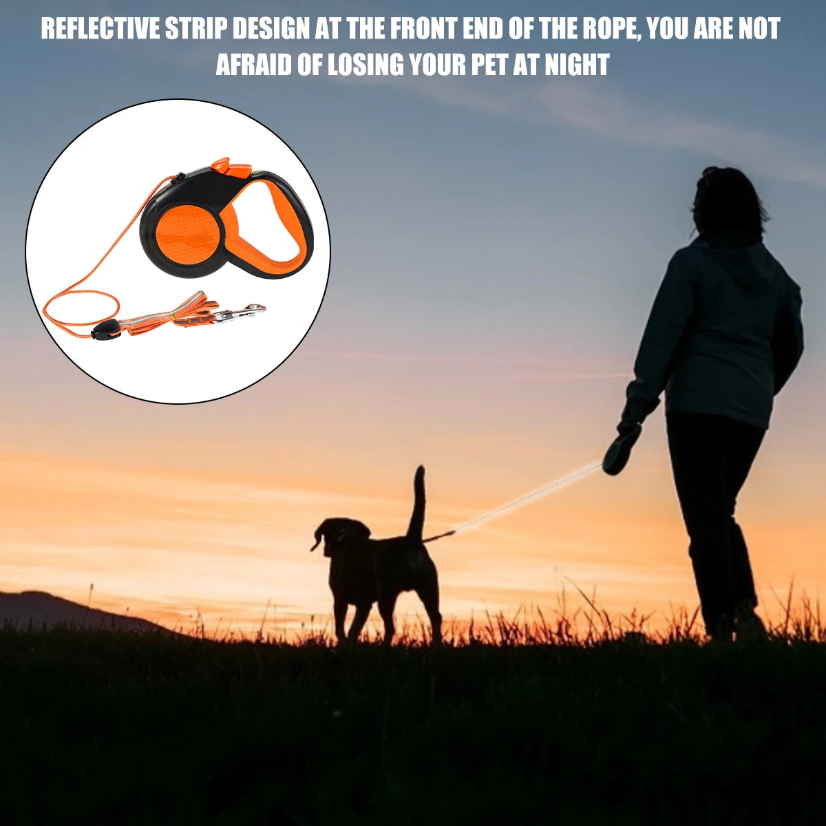 8M Retractable Dog Lead, Heavy-Duty Reflective Leash