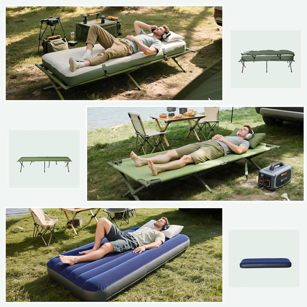 6-in-1 Folding Tent Cot with Mattress, Pillow, Sleeping Bag