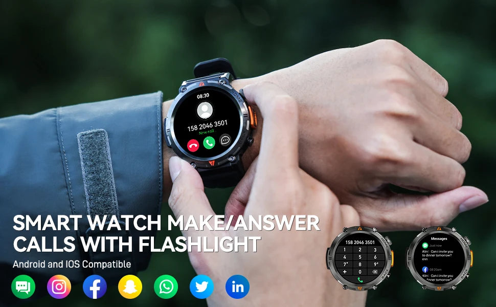 Bluetooth Multi-function Smartwatch Android iOS with Flashlight