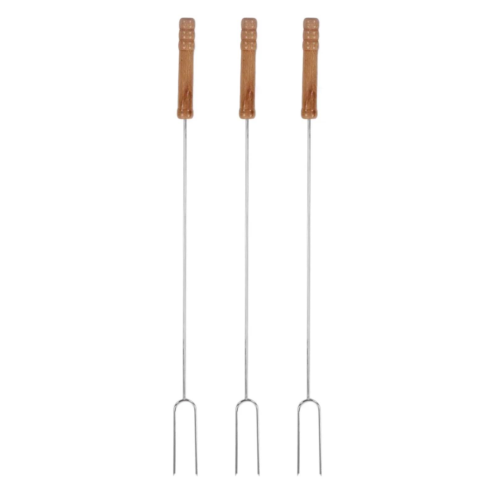 3pcs Roasting Forks, Stainless Steel & Beech Wood