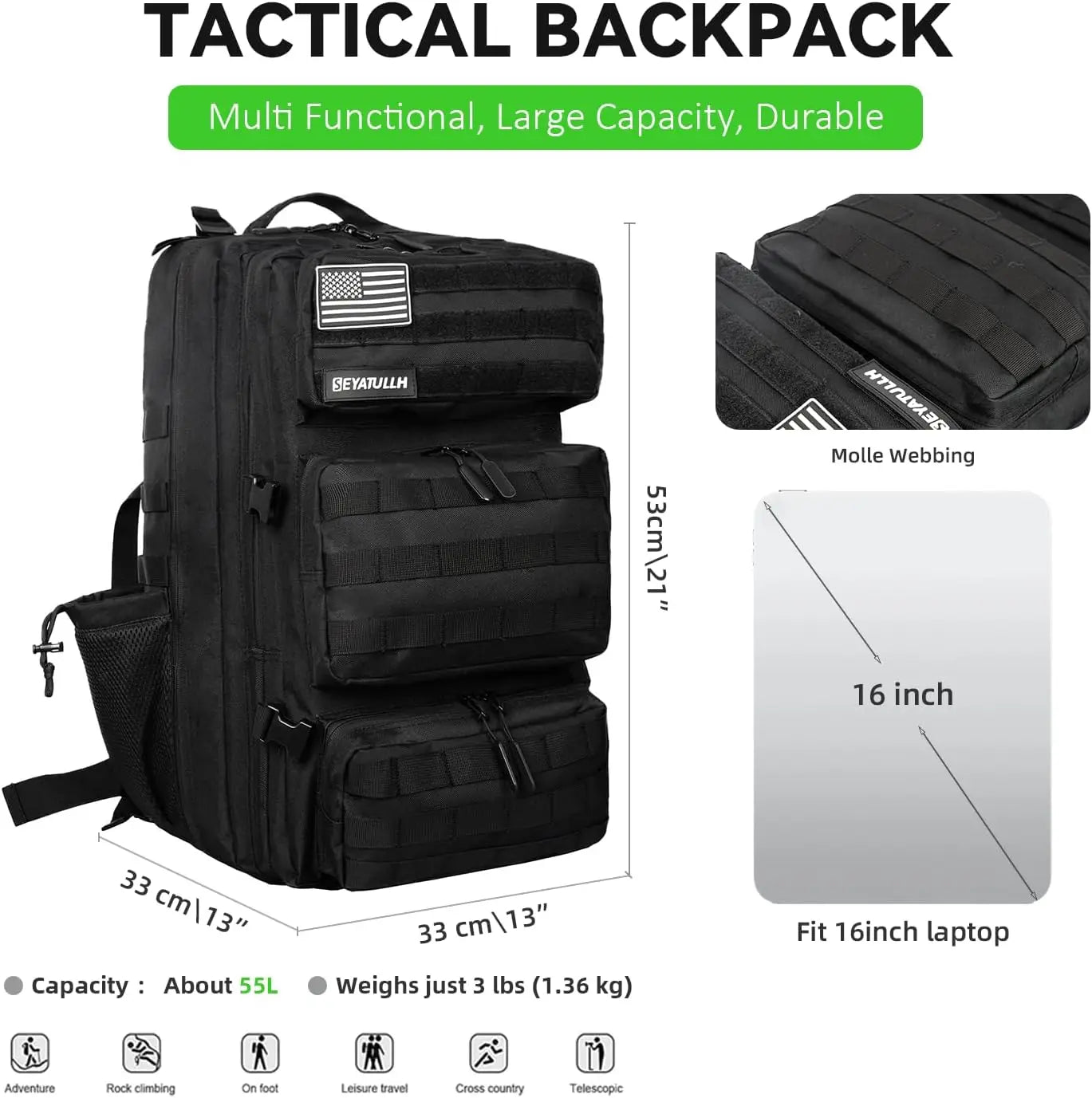 Military Tactical Backpack 55L
