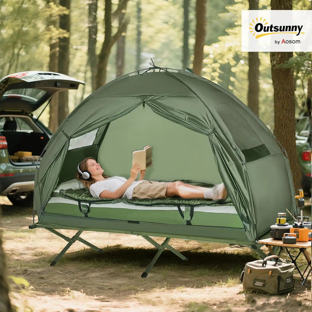 6-in-1 Folding Tent Cot with Mattress, Pillow, Sleeping Bag