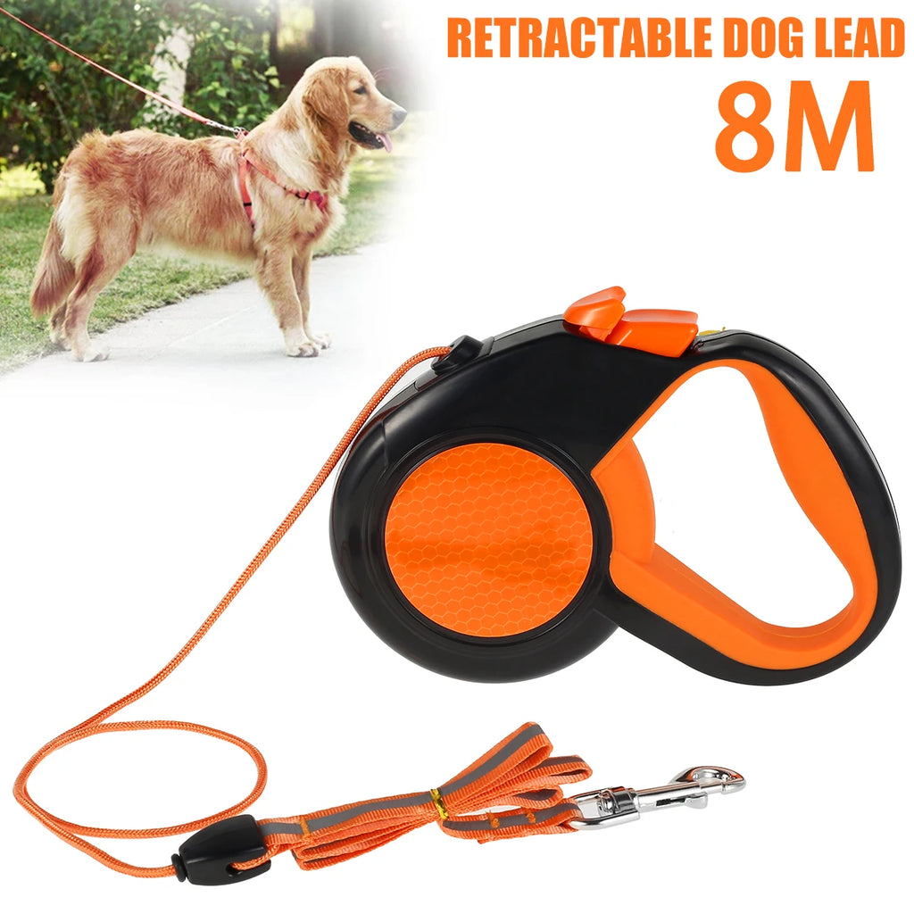 8M Retractable Dog Lead, Heavy-Duty Reflective Leash