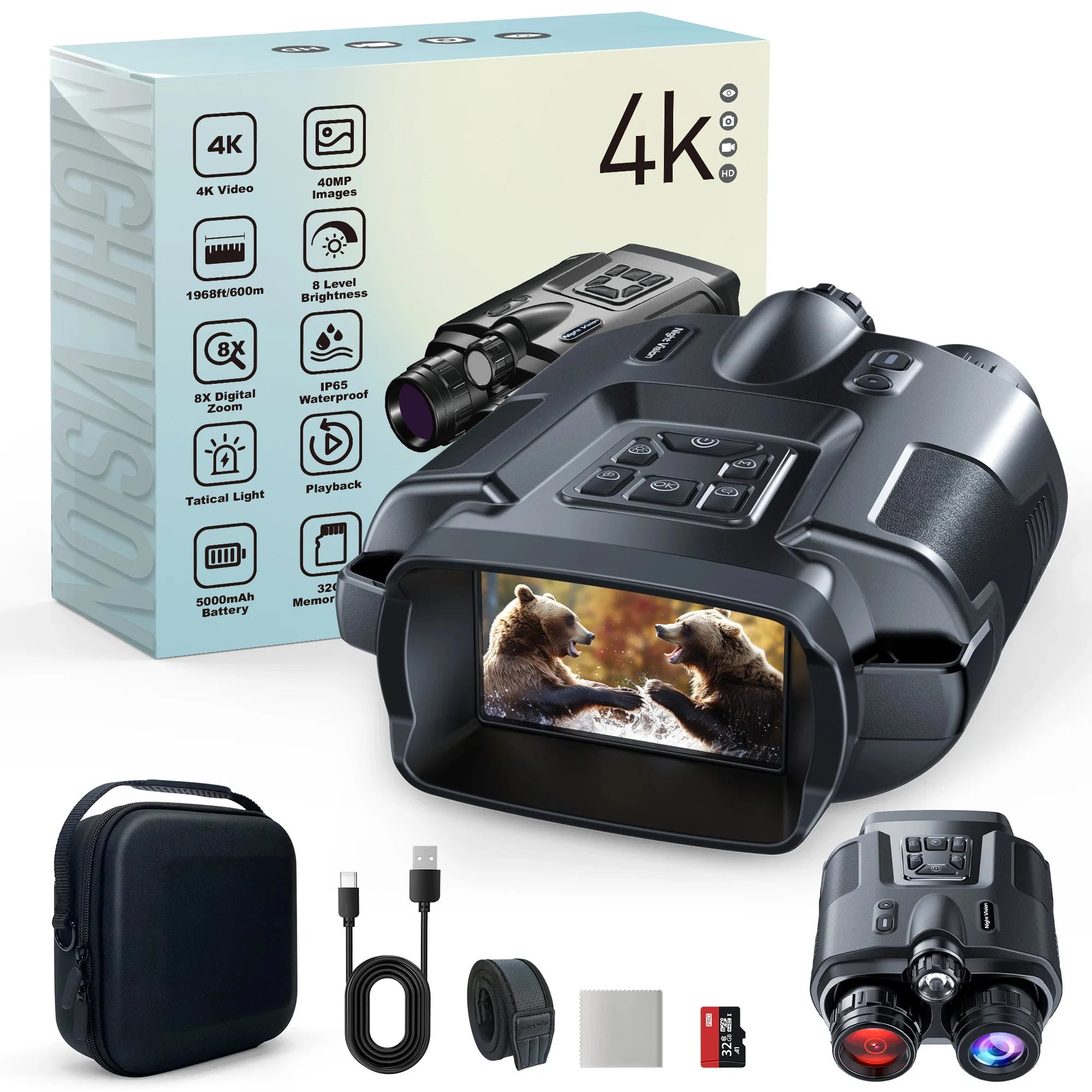Night Vision Binoculars Rechargeable 8X Digital Zoom 600 Meters