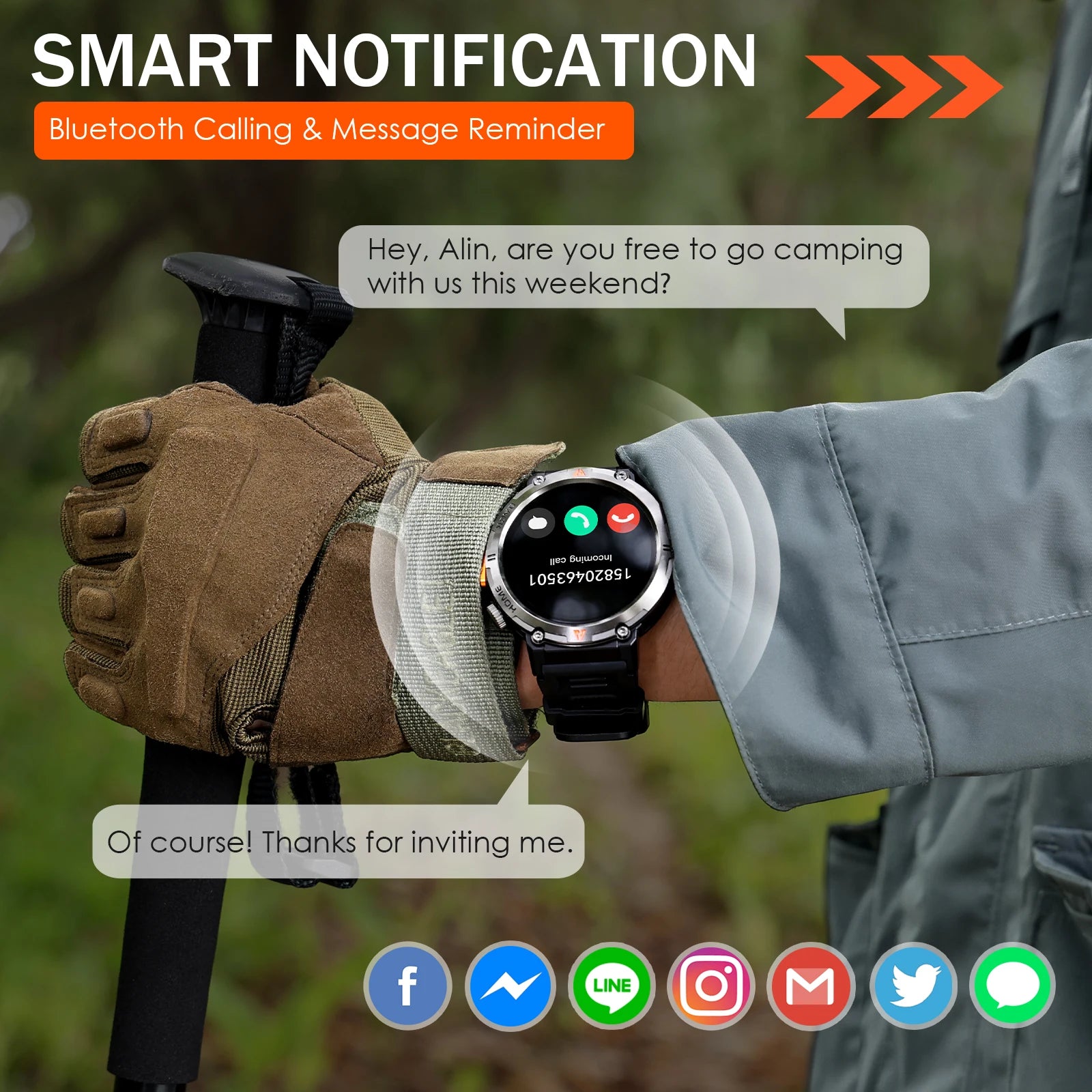 Bluetooth Multi-function Smartwatch Android iOS with Flashlight
