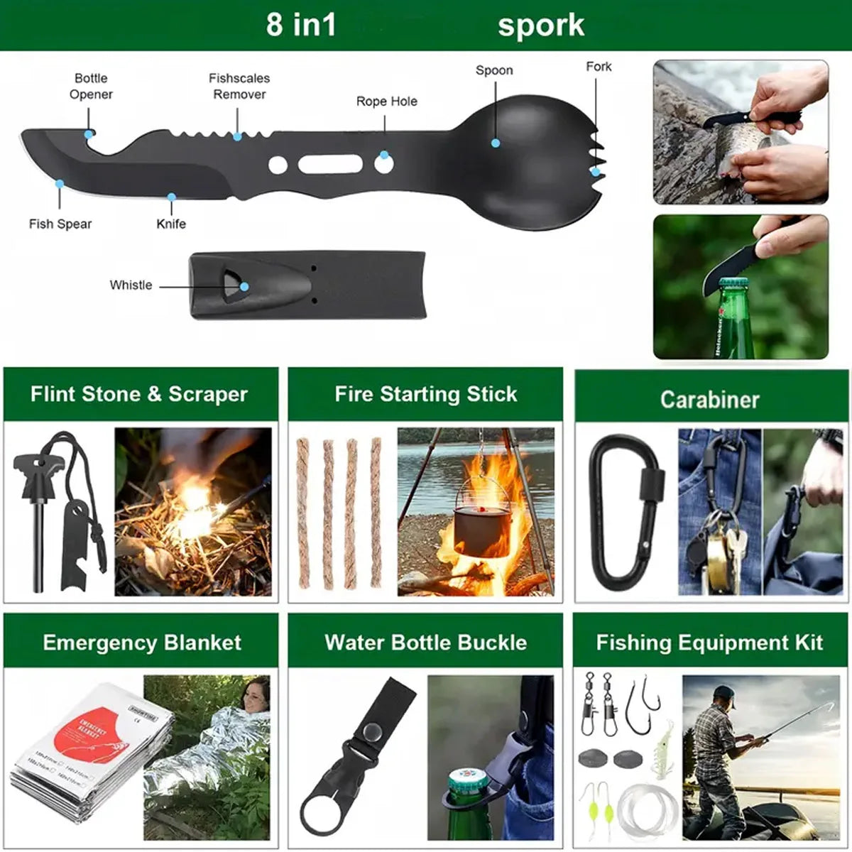 Outdoor Survival Tool Set - Multifunctional Supplies with First Aid Kit