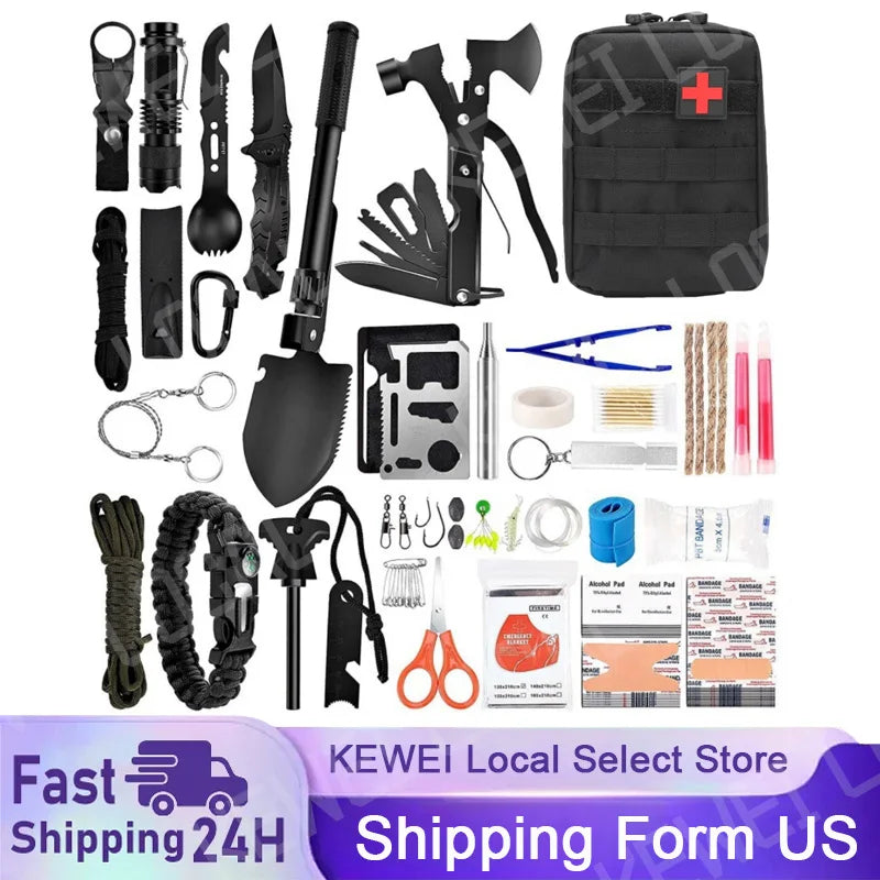 Outdoor Survival Tool Set - Multifunctional Supplies with First Aid Kit
