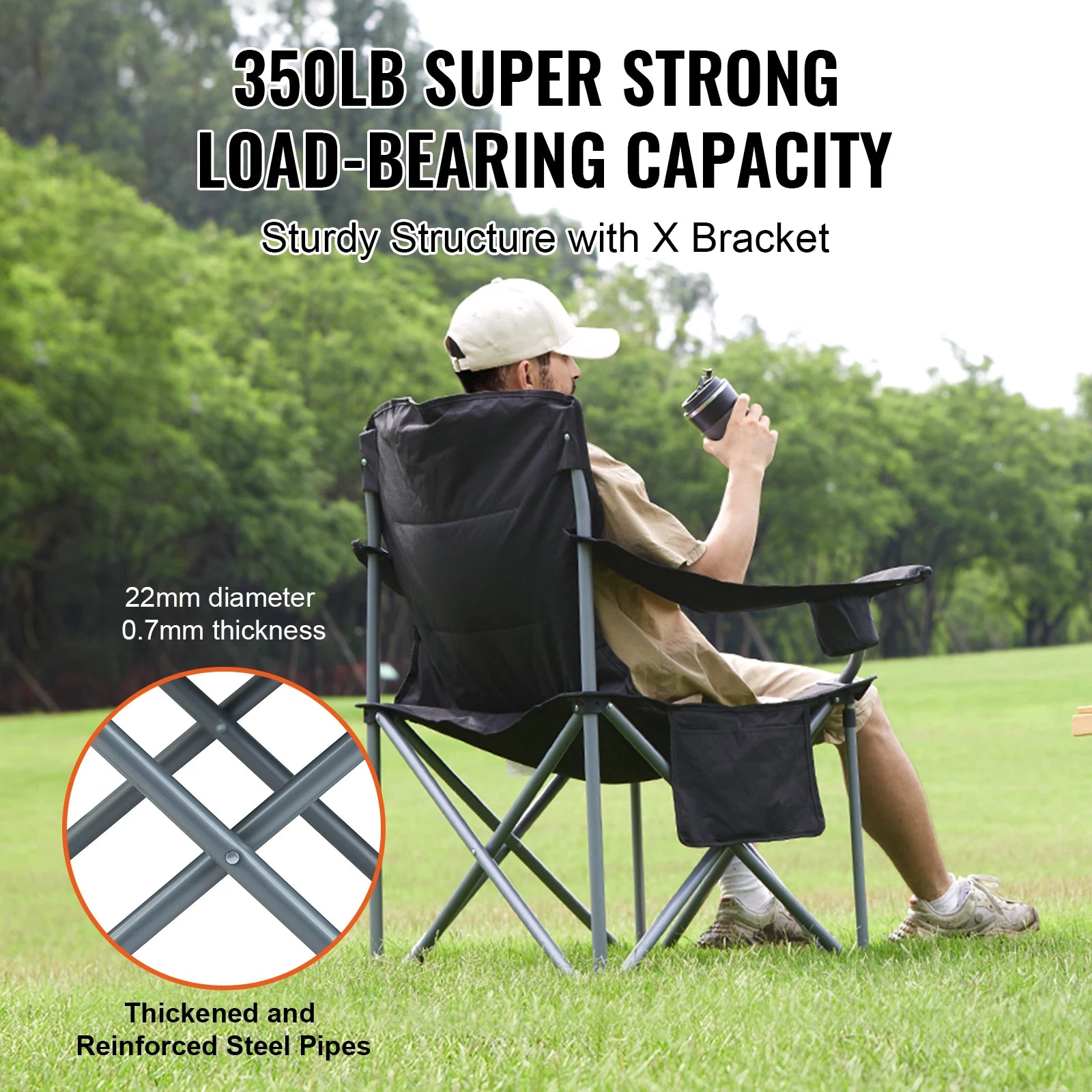 Camping Arm Chairs Padded Lumbar Back