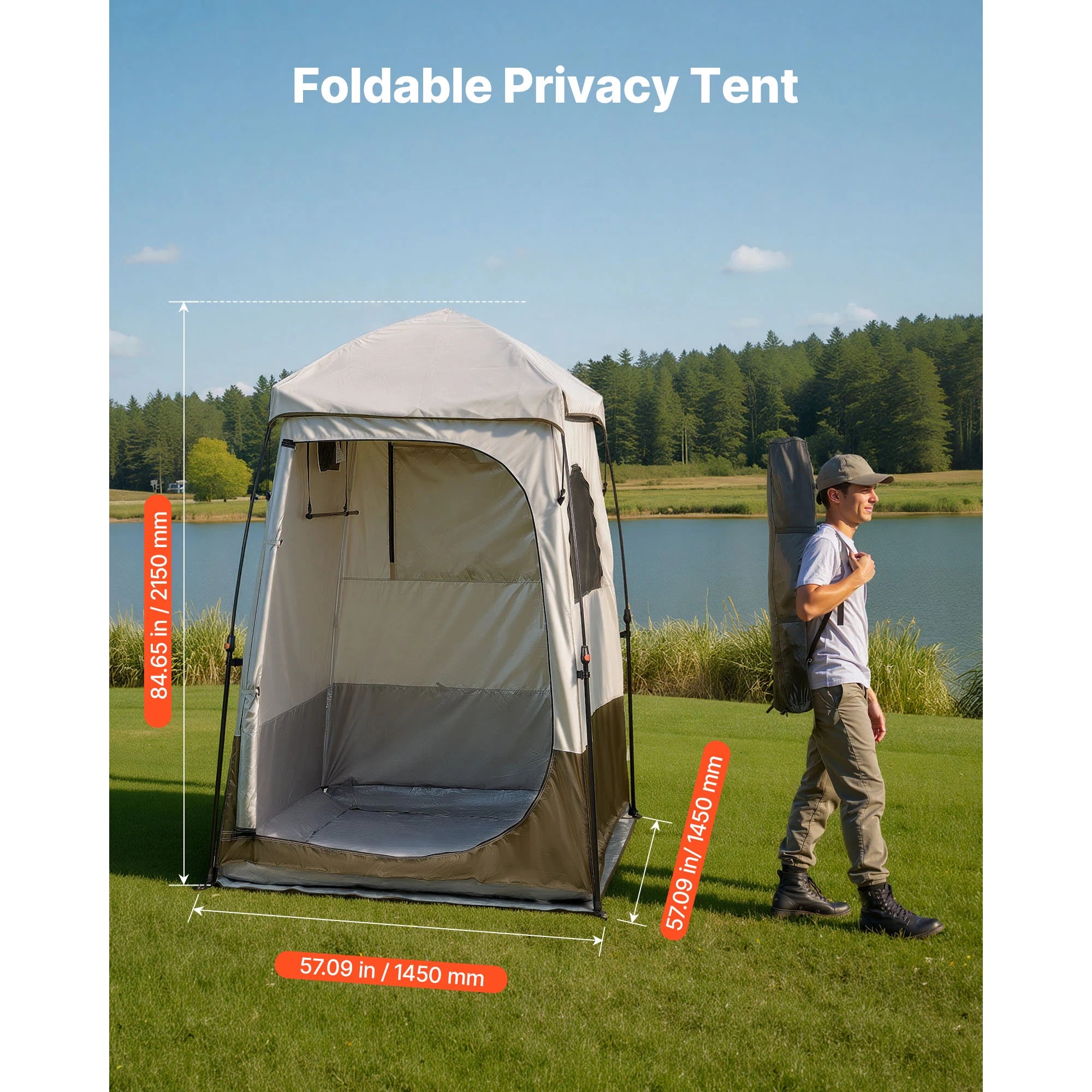 Foldable Privacy Tent with Ground Stakes, Ropes, & Crossbar