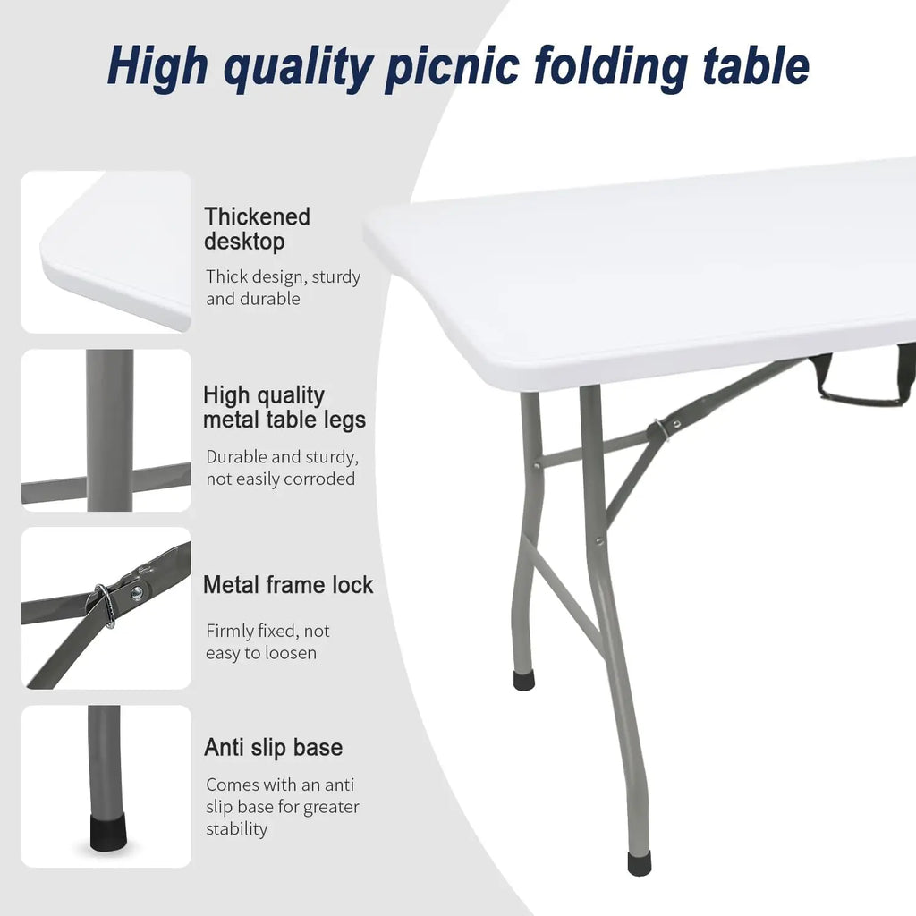 6 ft White Heavy Duty Plastic Folding Table