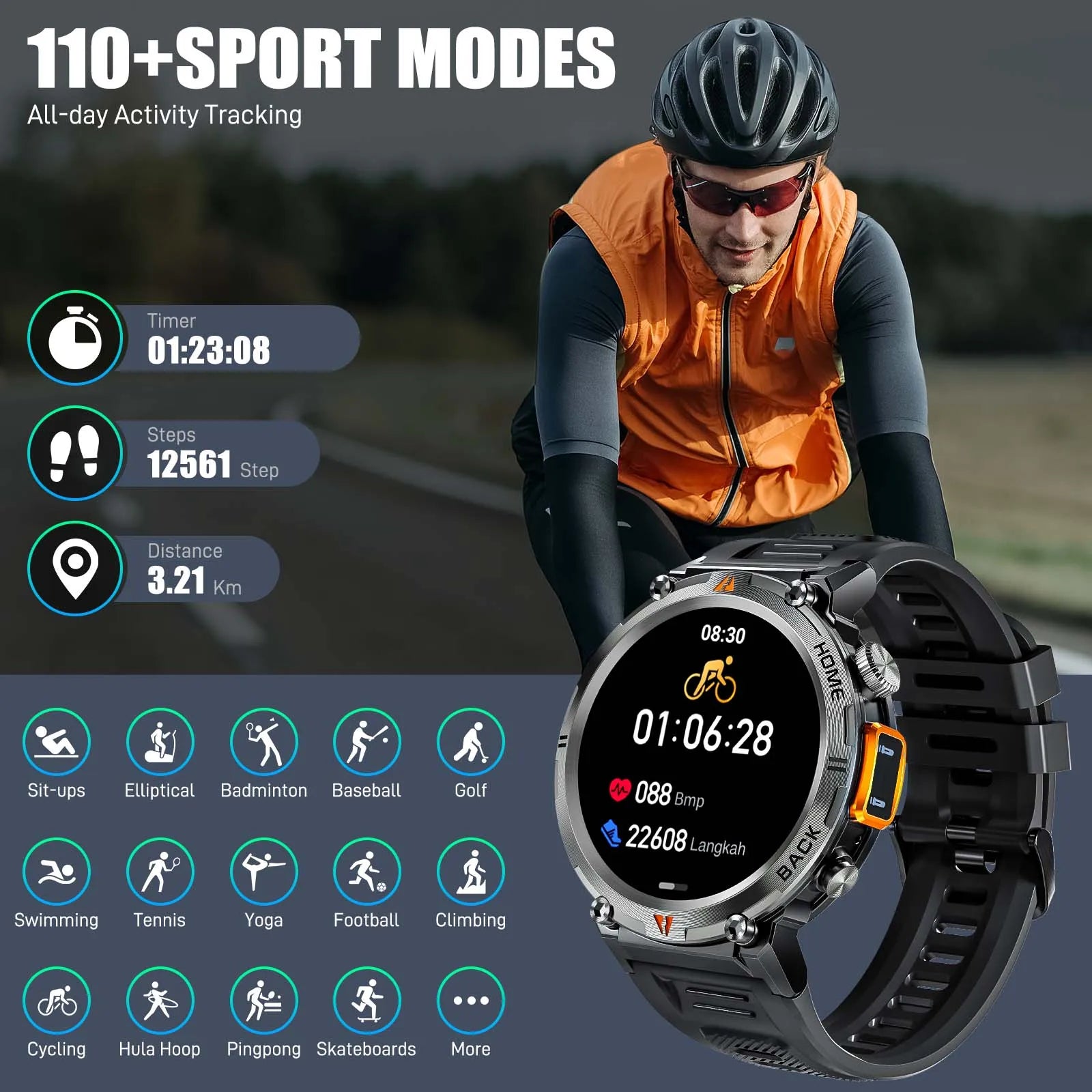Bluetooth Multi-function Smartwatch Android iOS with Flashlight