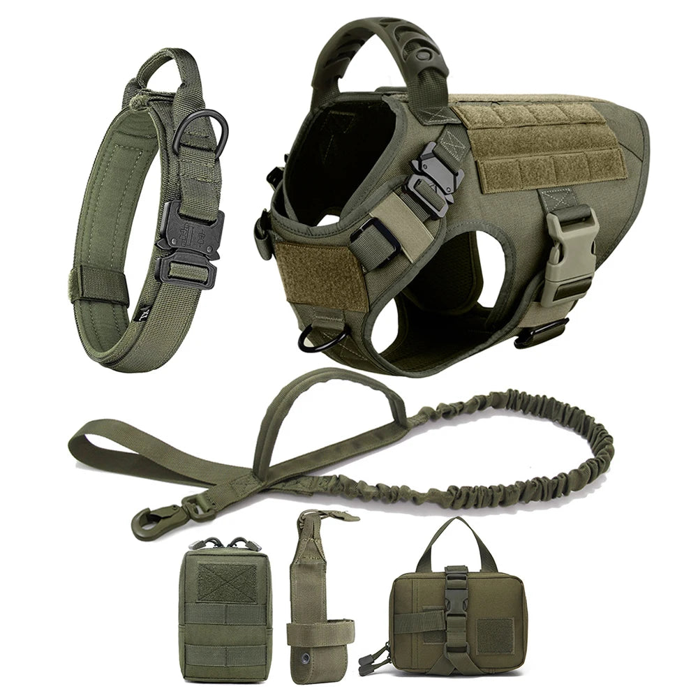 6pc Tactical Dog Harness, Collar, And Leash Set