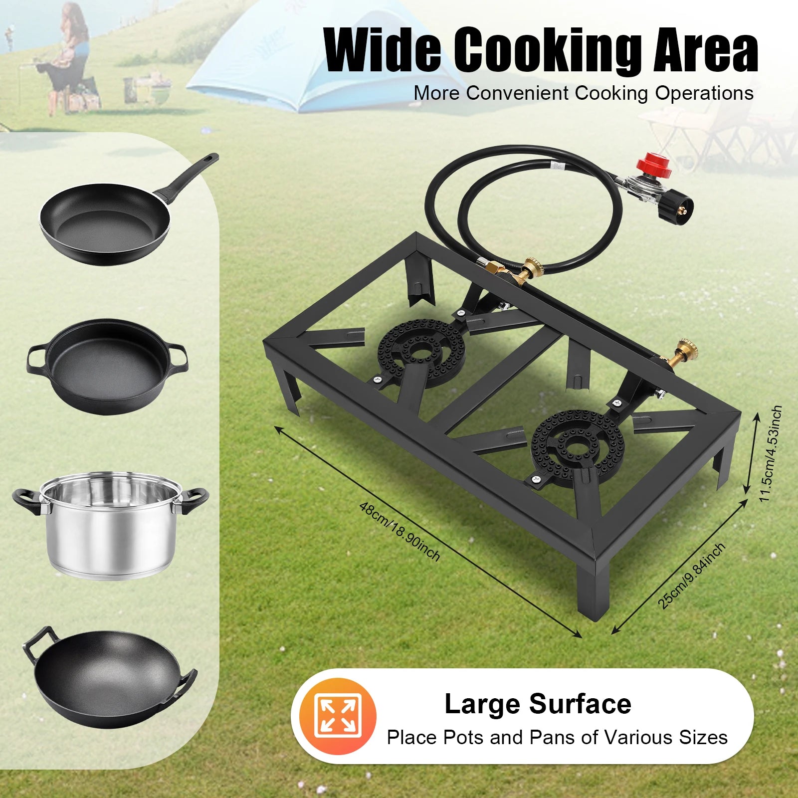 Portable 2-Burner Propane Stove with Regulator Hose