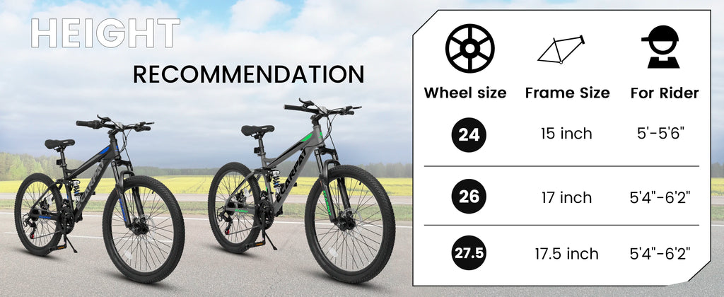 Dual Full Suspension Mountain Bike 24/26/27.5 Inch, 21-Speed