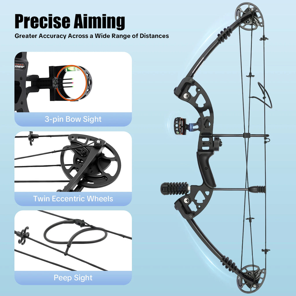 Compound Bow, Right Hand, Hunting Kit: 3 Pin Lighted Sight