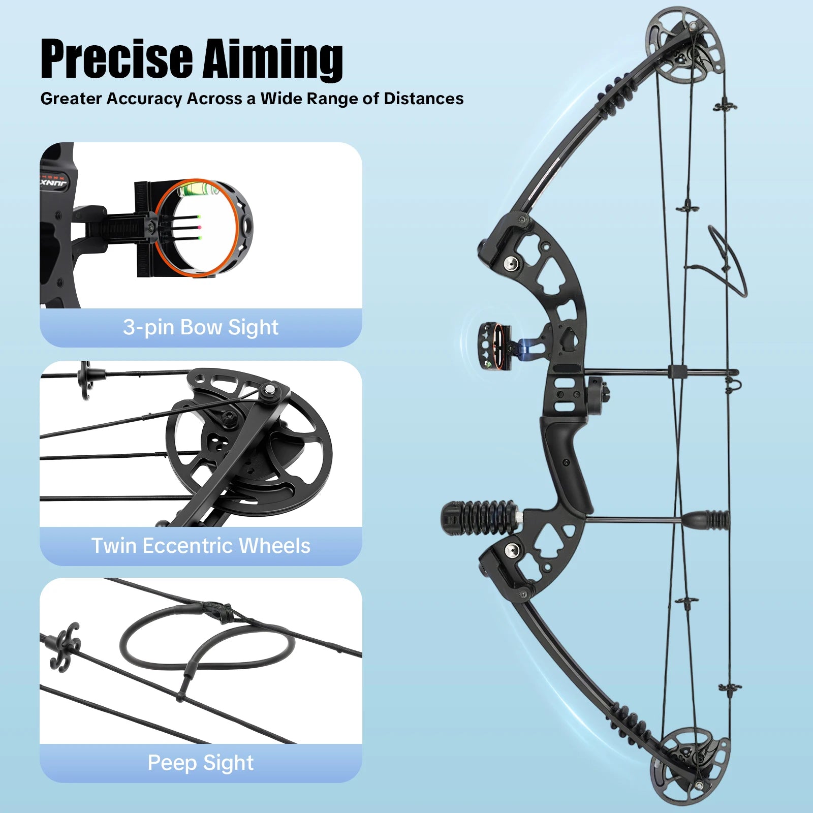 Compound Bow, Right Hand, Hunting Kit: 3 Pin Lighted Sight