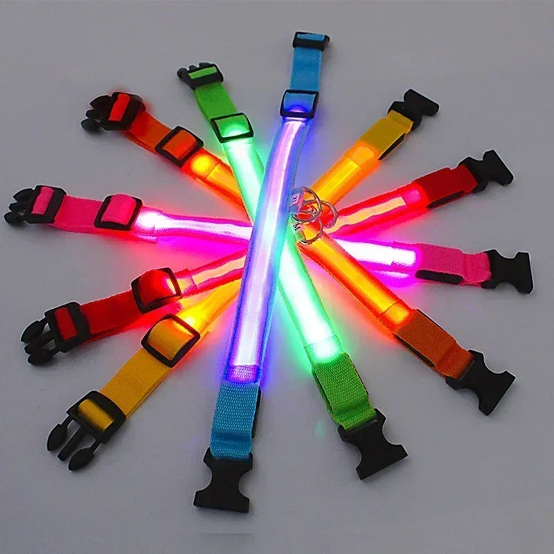LED Glowing Dog Collar - Adjustable Rechargeable Light-Up Collar for Night Safety